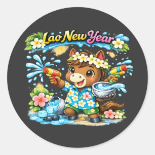 Pi Mai Lao Süßes Pferd Wasserfestival-Shirt Runder Aufkleber