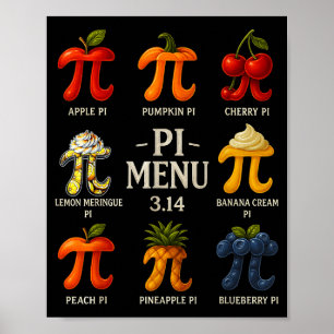 Pi-Menü Pi-Tag 3.14 Lustiges Obstkuchen-Menü Lehre Poster