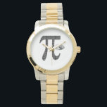 Pi One Pie Armbanduhr<br><div class="desc">Ein großes Pi Symbol,  gefüllt mit "Pi Tag 3-14",  und ein Kuchen,  in schwarzer Tinte. Lecker Spaß für den Pi Day - sogar Ihr alter Mathematiklehrer wird diesen hier mögen! Vom Kartesischen Bär,  Ihre Quelle für alles Pi.</div>