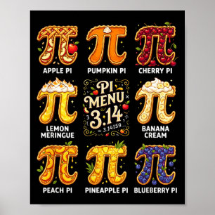 Pi-Tag 3.14 Pi-Menü Lustiges Obstkuchen-Menü Lehre Poster