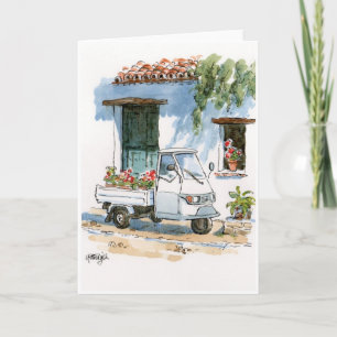 Piaggio et géraniums - carte de voeux