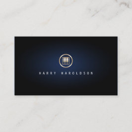 Pianist Elegante Gold Piano Keys Icon Blue Glow Visitenkarte
