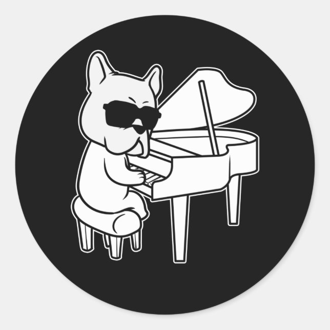 Pianist Piano Spieler Dog mit Piano Runder Aufkleber (Vorderseite)