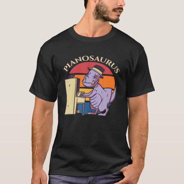 Pianist Rex Dinosaur Pianosaurus auf Piano T-Shirt (Vorderseite)
