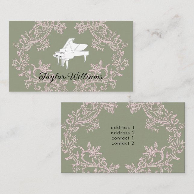 Pianist rosa und schlängelgrünes Design Visitenkarte (Vorne/Hinten)