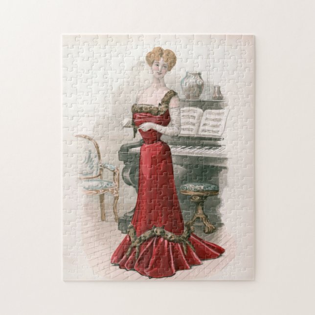 Pianist Vintag Edwardian Fashion Illustration (Vertikal)