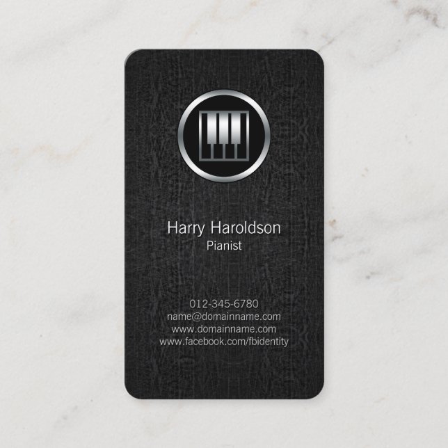 Pianiste Piano Keys Icon Black Grunge Carte de vis (Devant)