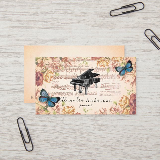 Pianiste Rose victorien Carte de visite de profess (Devant/Arrière en situation)