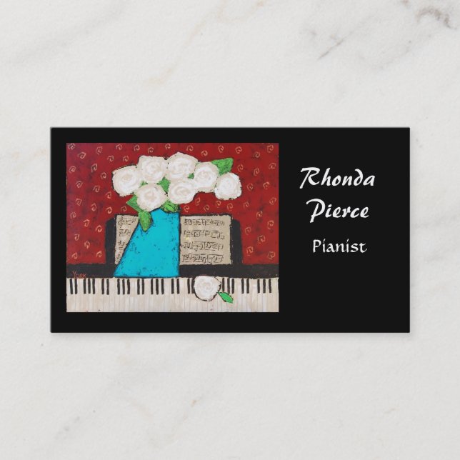 Pianistgeschäftskarte mit Blumen Visitenkarte (Vorderseite)