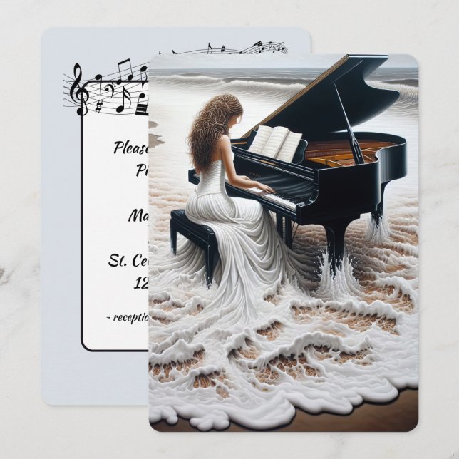 Pianistin im Ozean für Piano Erwägung Einladung (Vorne/Hinten)
