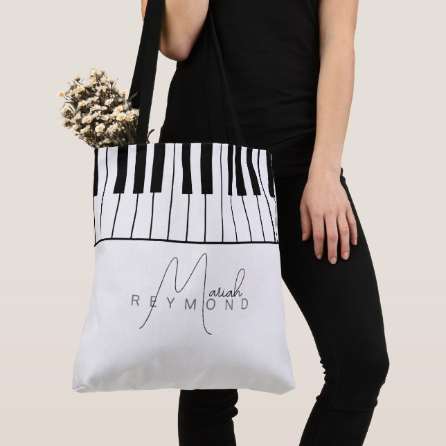 Piano All-over White Tote Bag mit Skriptname Tasche (Von Nahem)