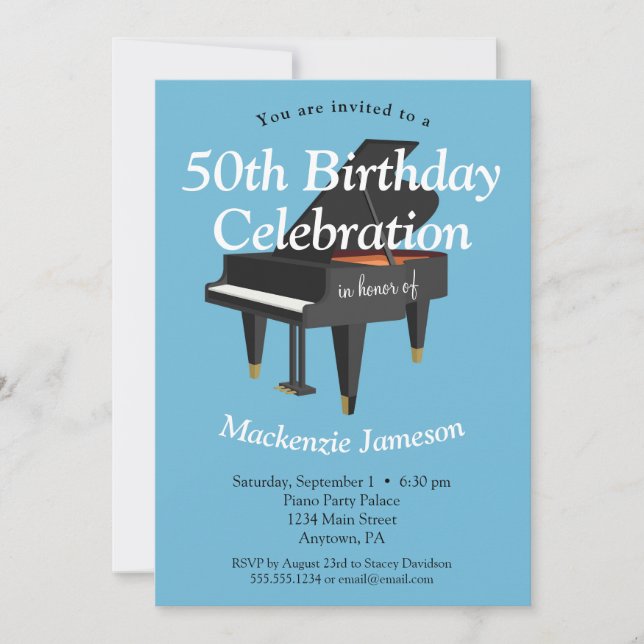 Piano Anniversaire Invitation Musique Musicien (Devant)