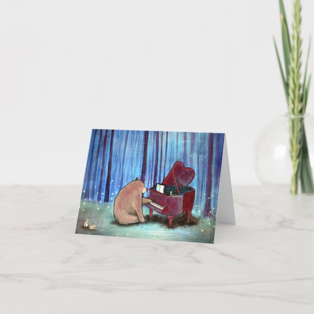 Piano Bear Musical Blank Carte pour notes Art orig (Devant)