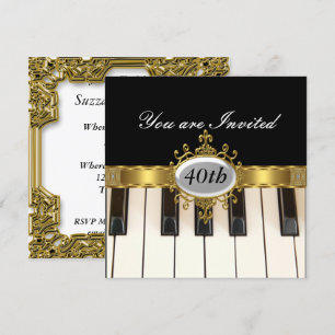 Piano Black Fête d'anniversaire Glamor Invitation