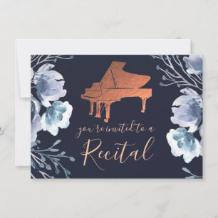 piano bleu aquarelle fleurs invitation