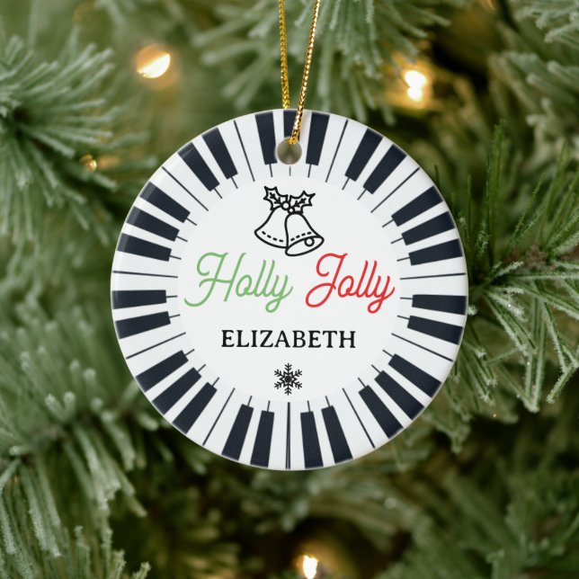 Piano Circle Key Holly Jolly Pianist Weihnachten Keramik Ornament (Baum)