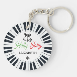 Piano Circle Key Holly Jolly Pianist Weihnachten Schlüsselanhänger
