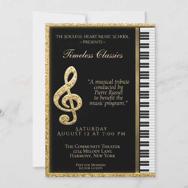 Piano Erwägung Gold Baby Grand Einladung (Vorderseite)
