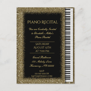 Piano Erwägung Gold Glitzer Baby Grand Einladungspostkarte