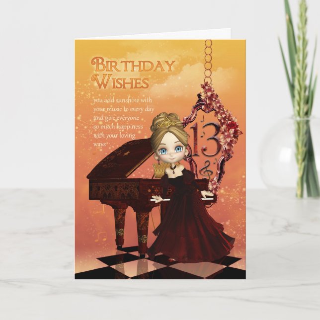 Piano Et Musique 13ème Anniversaire Carte Avec Jol (Devant)