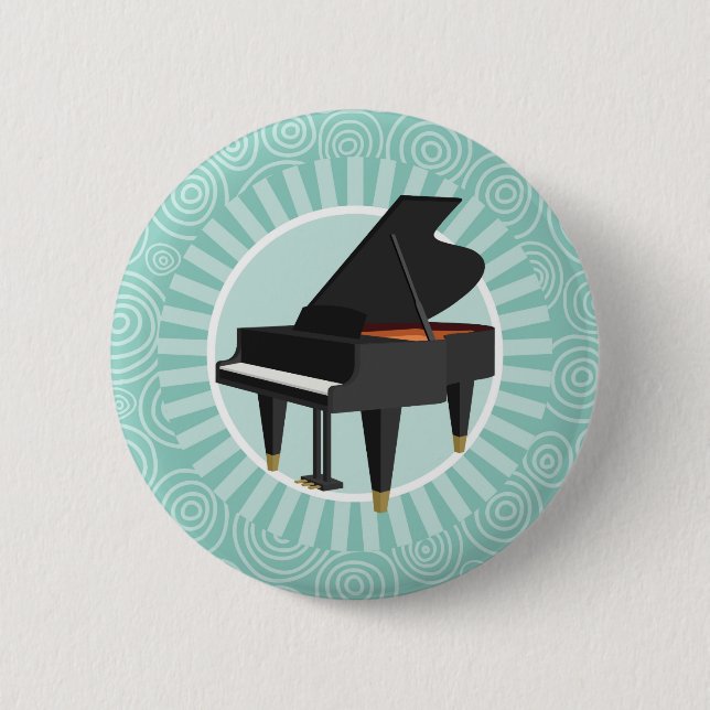 Piano Fun Turquoise Swirl Music Button (Vorderseite)