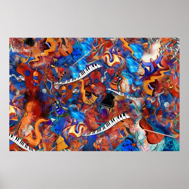 Piano Guitar Saxophone Music Madness Poster (Vorne)