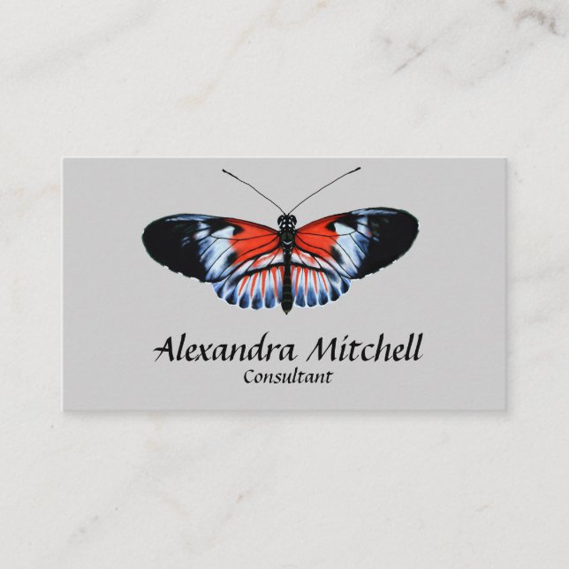 Piano Key Butterfly Black & Red Realistic Malerei Visitenkarte (Vorderseite)