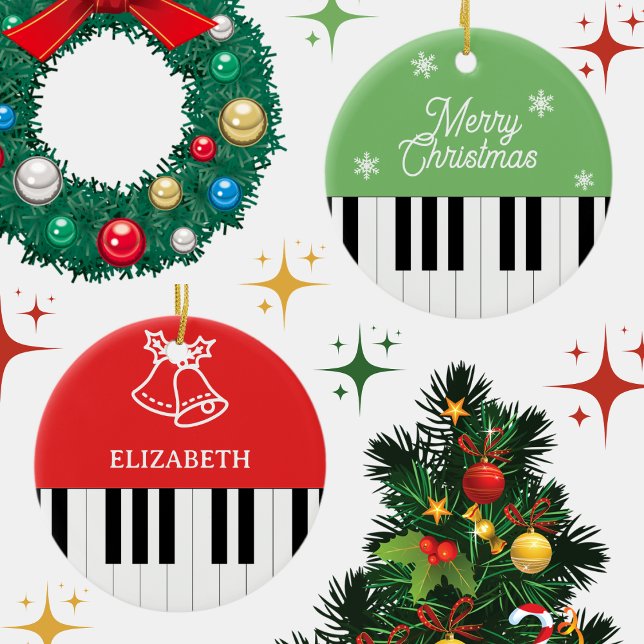 Piano Key Jingle Bell Frohe Weihnachts Rot Grün Keramik Ornament (Von Creator hochgeladen)