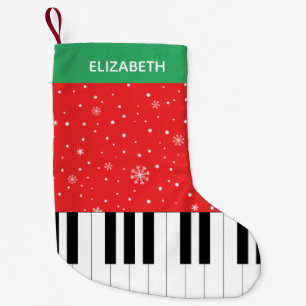 Piano Key Snowflake Rote und Grüne Streifen Kleiner Weihnachtsstrumpf