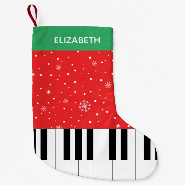 Piano Key Snowflake Rote und Grüne Streifen Kleiner Weihnachtsstrumpf (Vorderseite)