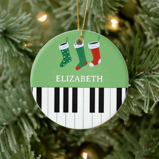 Piano Key Weihnachtssocken Grün Keramik Ornament (Baum)