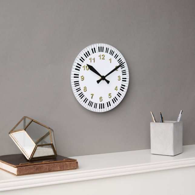 Piano Keyboard Clock with DIY Markers Runde Wanduhr (Büro)