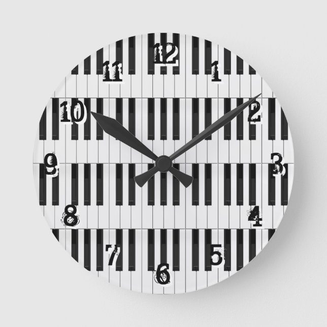Piano / Keyboard Keys: Wall Clock Runde Wanduhr (Vorderseite)