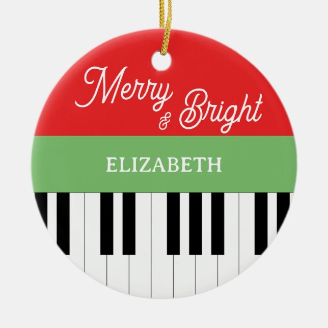 Piano Keyboard Merry & Bright Pianist Weihnachten Keramik Ornament (Vorne)