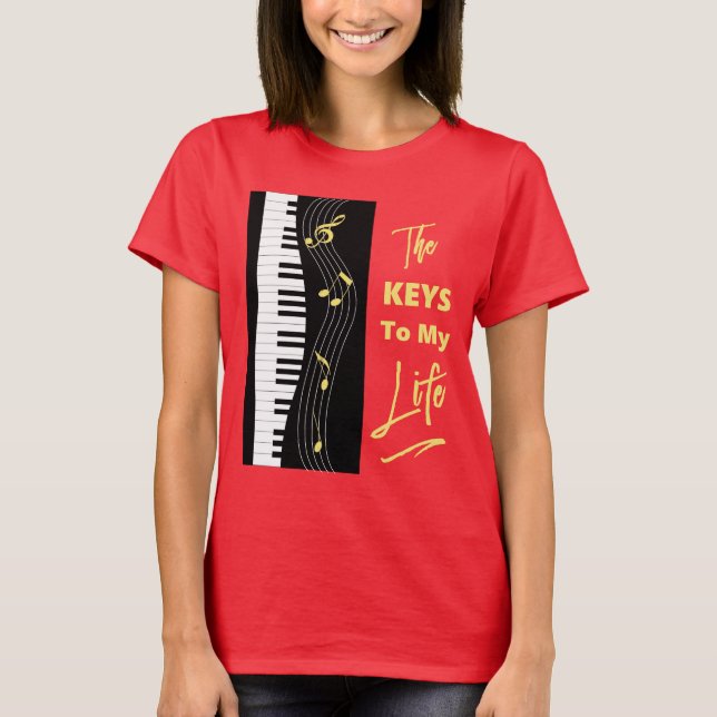 Piano Keyboard Players Spaß Musiknoten Grafik T-Shirt (Vorderseite)