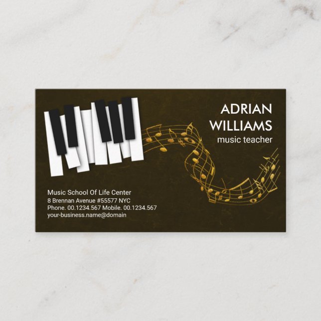 Piano Keys Floating Gold Musiknote Musiklehrer Visitenkarte (Vorderseite)