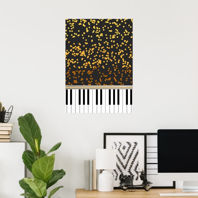 Piano Keys Gold Polka Dots Muster Poster (Heimbüro)