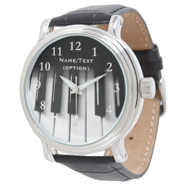 Piano Keys Men's Vintage schwarze Lederuhr Armbanduhr (Schrägansicht)