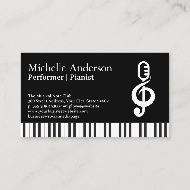 Piano Keys | Mikrofonmusik Visitenkarte (Vorderseite)
