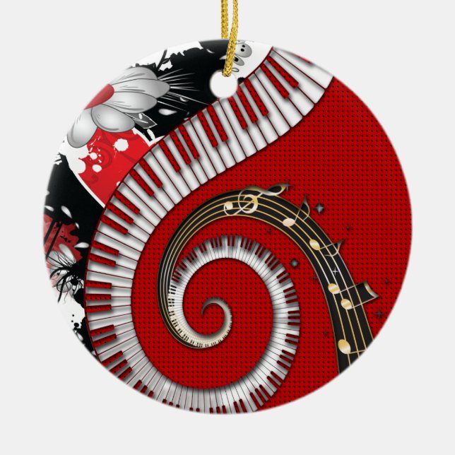 Piano Keys Musiknote Grunge Blumenkohl Wirbel Keramik Ornament (Vorne)