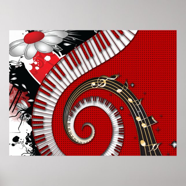 Piano Keys Musiknotens Grunge Wirbel Poster (Vorne)
