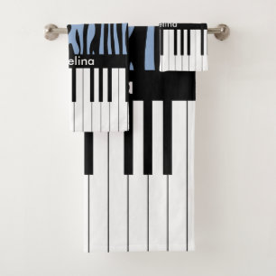 Piano Keys Sky Blau und schwarz Zebra Print Badhandtuch Set