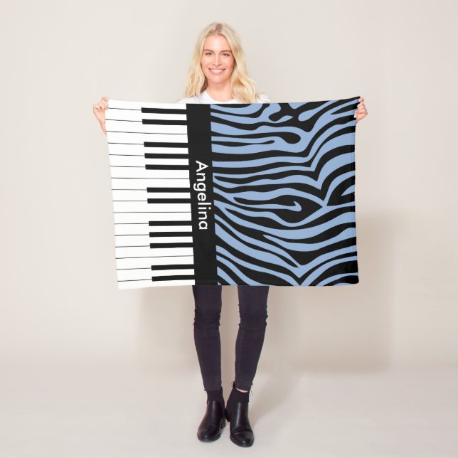 Piano Keys Sky Blau und schwarz Zebra Print Fleecedecke (Beispiel)