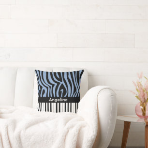 Piano Keys Sky Blau und schwarz Zebra Print Kissen