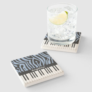 Piano Keys Sky Blau und schwarz Zebra Print Steinuntersetzer