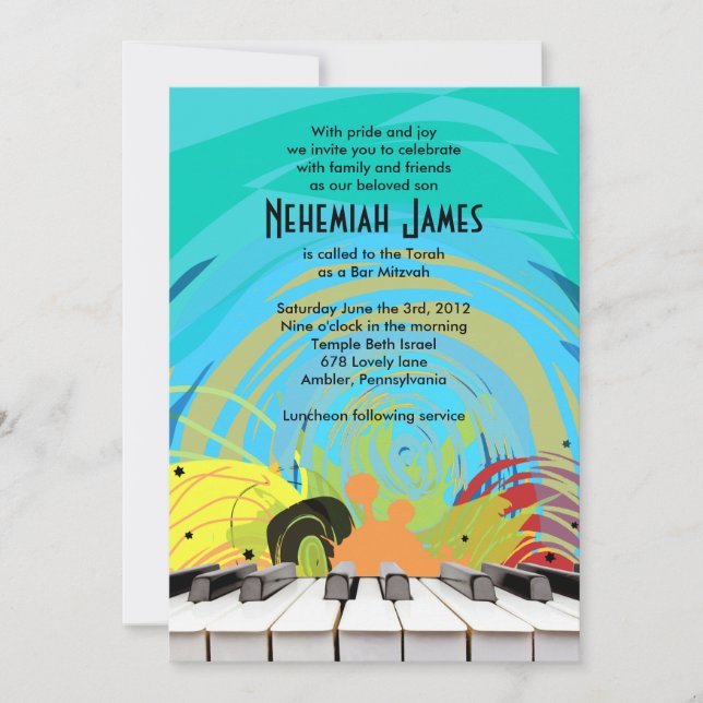 PIANO KEYS & STARS Bar Bat mitzvah Invitation (Devant)