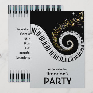 Piano Keys und Gold Music Metallic Einladungen