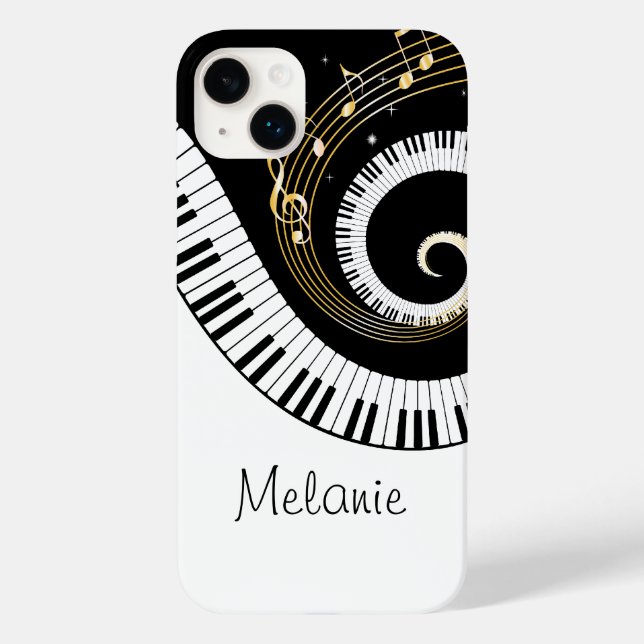 Piano Keys und Gold Musiknoten Galaxy Fall Case-Mate iPhone 14 Plus Hülle (Rückseite)