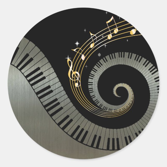 Piano Keys und Gold Musiknoten silber Runder Aufkleber (Vorderseite)