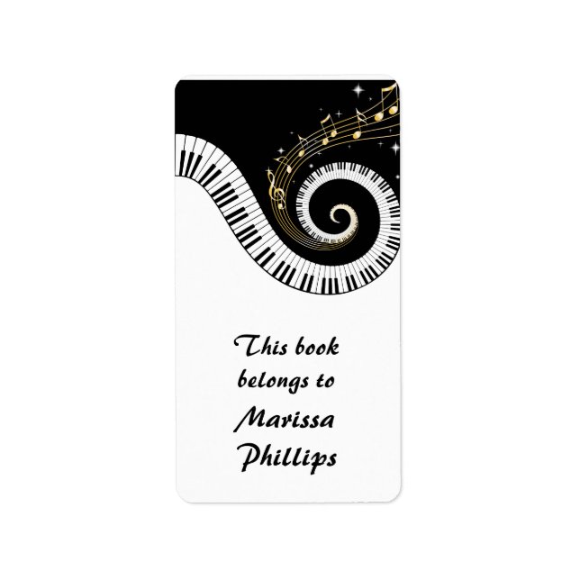 Piano Keys und Gold Musiknotens Buchzeichen Adressaufkleber (Vorne)